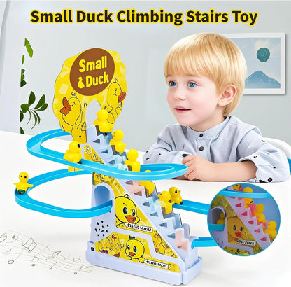 Small Ducks Climbing Toys,Electric Little Duck Climbing Stairs Toy,Roller Coaster Toy Set with LED Flashing Lights & Music,Duck Track Slide Toy Gift for Toddlers Kids Age 3