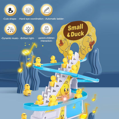 Small Ducks Climbing Toys,Electric Little Duck Climbing Stairs Toy,Roller Coaster Toy Set with LED Flashing Lights & Music,Duck Track Slide Toy Gift for Toddlers Kids Age 3