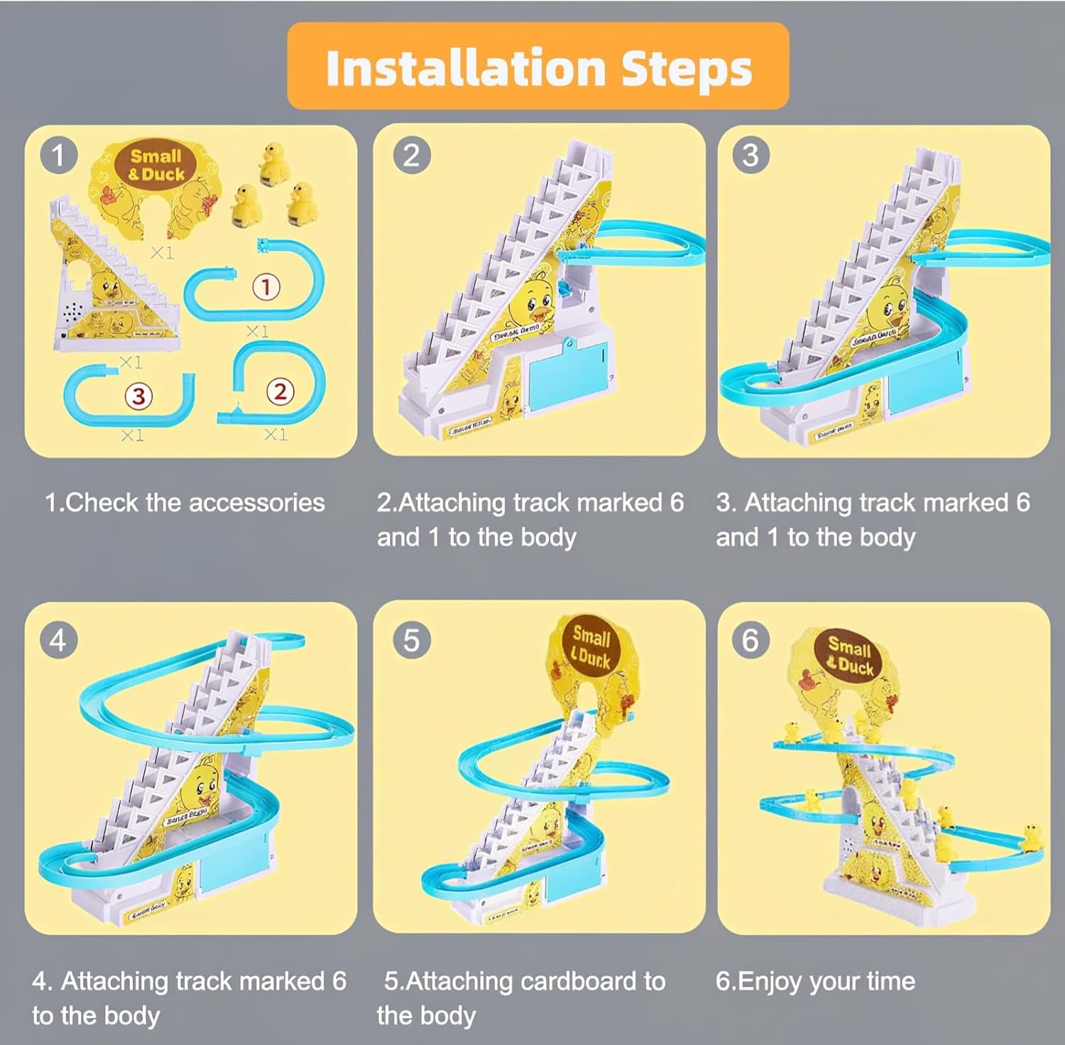 Small Ducks Climbing Toys,Electric Little Duck Climbing Stairs Toy,Roller Coaster Toy Set with LED Flashing Lights & Music,Duck Track Slide Toy Gift for Toddlers Kids Age 3