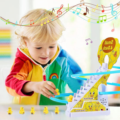 Small Ducks Climbing Toys,Electric Little Duck Climbing Stairs Toy,Roller Coaster Toy Set with LED Flashing Lights & Music,Duck Track Slide Toy Gift for Toddlers Kids Age 3