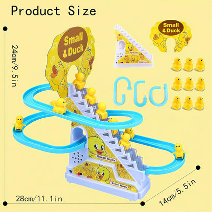Small Ducks Climbing Toys,Electric Little Duck Climbing Stairs Toy,Roller Coaster Toy Set with LED Flashing Lights & Music,Duck Track Slide Toy Gift for Toddlers Kids Age 3