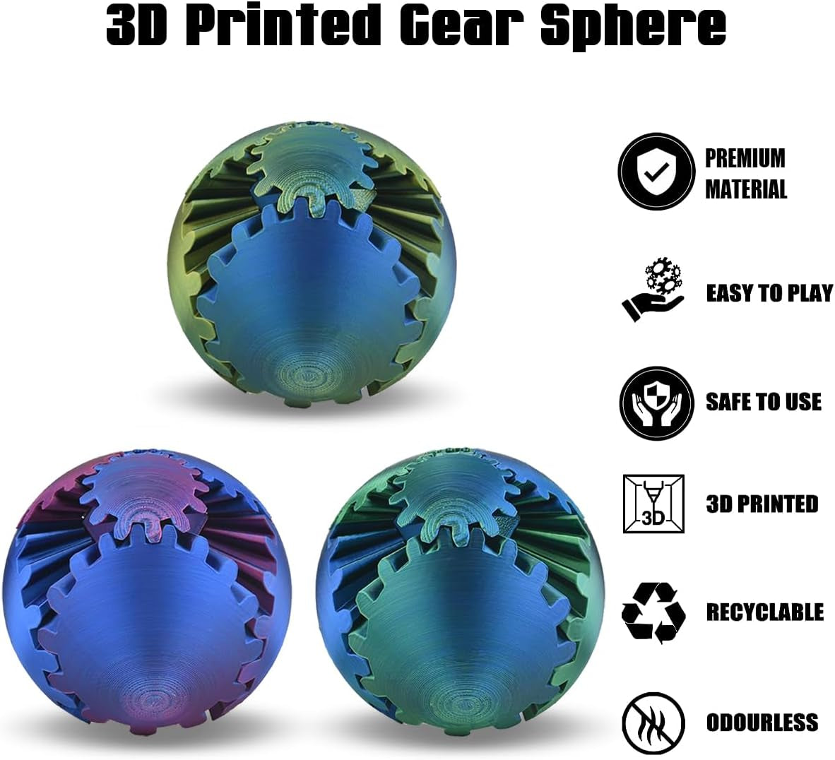 Gear Sphere, 3D Printed Gearsphere - the Steampunk Whirling Wonder Fidget Gear Ball, Gearsphere Cube Fidget Toy for Office and Home, Stress Relief Cool Stuff Toys Gift for 3+ Kids Adult (Green)