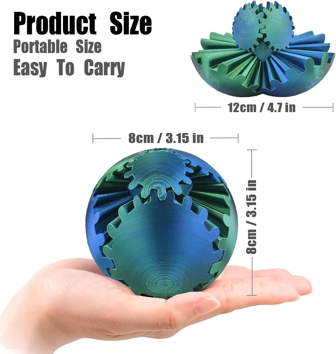 Gear Sphere, 3D Printed Gearsphere - the Steampunk Whirling Wonder Fidget Gear Ball, Gearsphere Cube Fidget Toy for Office and Home, Stress Relief Cool Stuff Toys Gift for 3+ Kids Adult (Green)