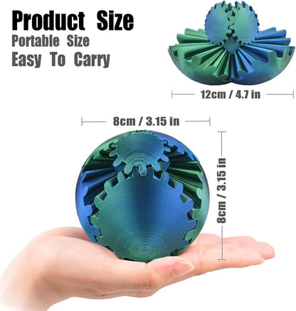 Gear Sphere, 3D Printed Gearsphere - the Steampunk Whirling Wonder Fidget Gear Ball, Gearsphere Cube Fidget Toy for Office and Home, Stress Relief Cool Stuff Toys Gift for 3+ Kids Adult (Green)