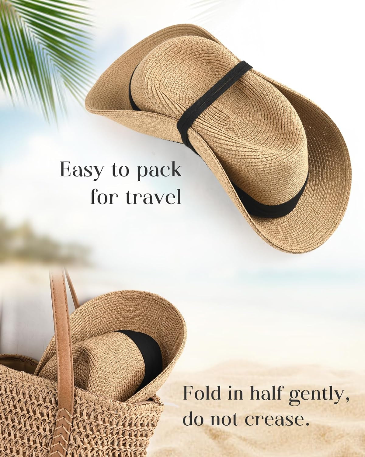 Panama Hat Sun Hats for Women Men Wide Brim Fedora Straw Beach Hat UV UPF 80+