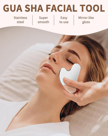 Stainless Steel Gua Sha Facial Tools, Tighten Skin Massage Guasha Beauty Tool, Metal Guasha Tool for Face, Face Massager Tool for Body Eyes Neck (Silver)