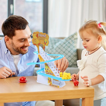 Small Ducks Climbing Toys,Electric Little Duck Climbing Stairs Toy,Roller Coaster Toy Set with LED Flashing Lights & Music,Duck Track Slide Toy Gift for Toddlers Kids Age 3