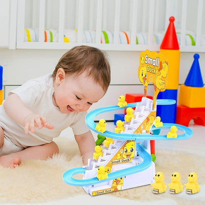 Small Ducks Climbing Toys,Electric Little Duck Climbing Stairs Toy,Roller Coaster Toy Set with LED Flashing Lights & Music,Duck Track Slide Toy Gift for Toddlers Kids Age 3
